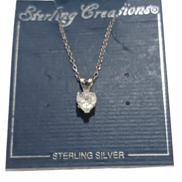 925 Sterling Silver CZ Heart Necklace - Picture 3 of 6